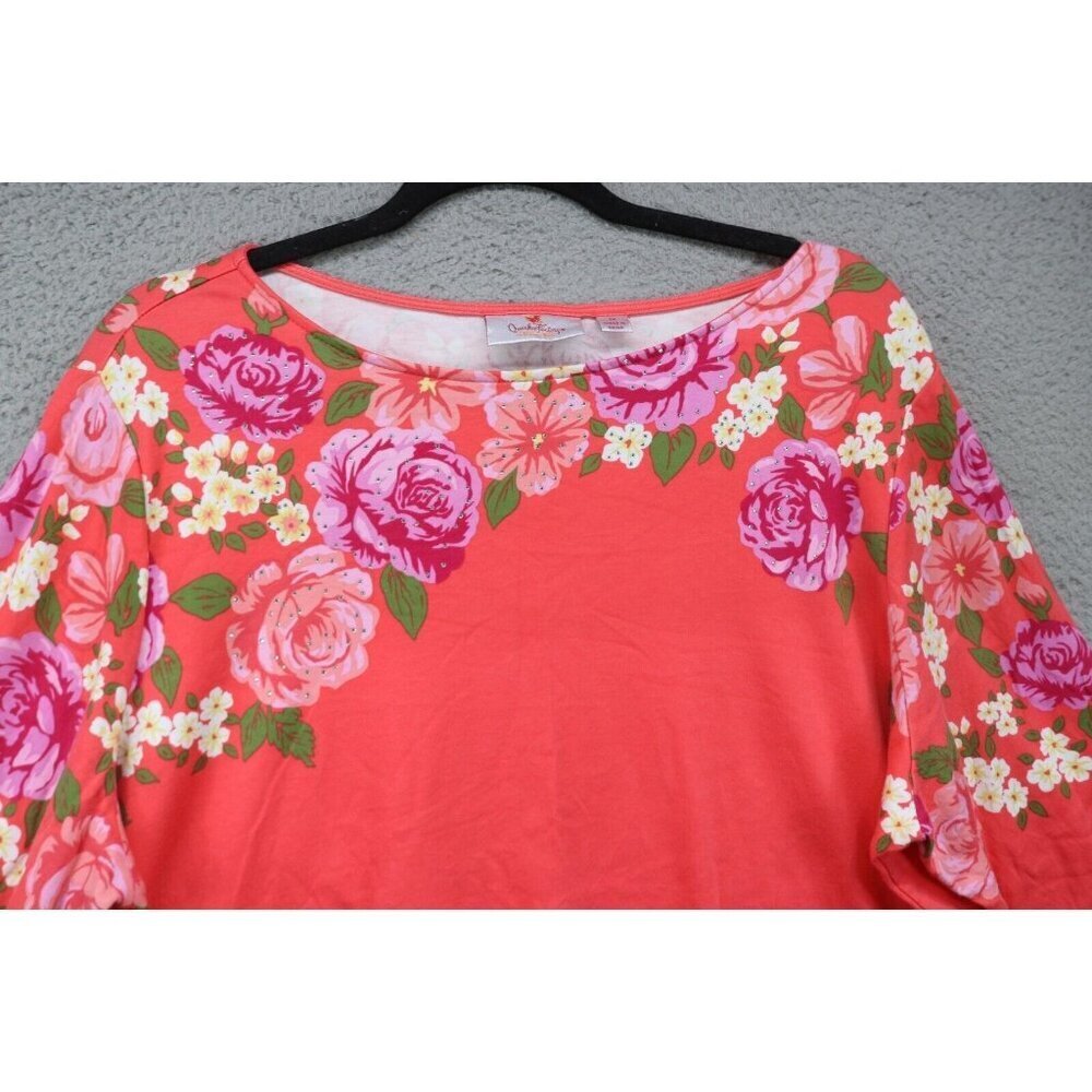Quaker Factory 3/4 Sleeve Floral Rhinestone Tunic Top-Size 1X